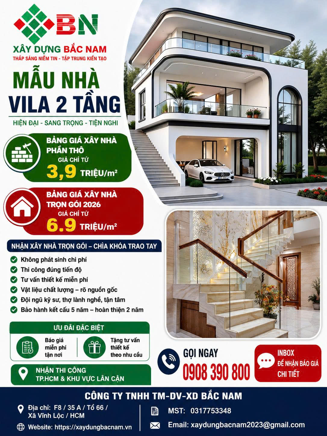 MẪU NHÀ VILA 2 TẦNG HIỆN ĐẠI 